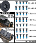 Glock MOS Adapter Plate Screw Kit 28 Piece Set With Carbon Steel Screws Blue Threadlocker And T10 Hex Key Fits Trijicon RMR Holosun Leupold Shield ACRO Red Dot Optics displayed with screws and key