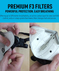 Hands holding the All Day Reusable Air Filtration Mask With 99.8 Percent Filtration Efficiency, anti fogging, 360 degree seal visible