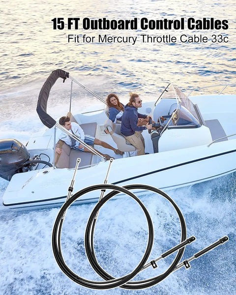 15Ft GEN I Outboard Throttle And Shift Cables Set For Smooth No Jam Responsive Engine Control Fits Mercury 33C Throttle Compatible