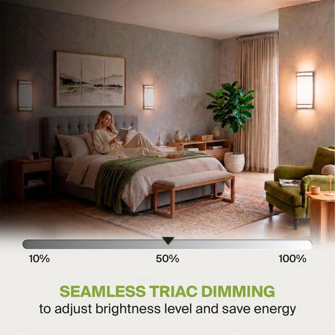 Kick Your Lighting Game Up Today With This Sleek Indoor LED Wall Sconce Sporting Brushed Nickel Finish And Adjustable 3000K 4000K 5000K Temps Plus Zero Hassle Mount And A Smooth Rust Proof Glow Built For Everyday Chill in a modern bedroom setting with dimming options.