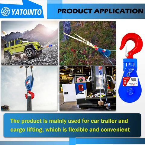 Beefy 2 Ton Snatch Block With Hook For Heavy Duty Winches And Tow Trucks, Three Inch Sheave, Three Eighths Inch Wire Rope, 4400 Lb Capacity, Snatch Pulley For Rollback Wrecker Car Hauler Winch used for vehicle recovery and lifting