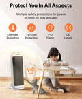 Girl sitting near Powerful 1500W Ceramic Space Heater With Wide Oscillation, child and pet safe with protection features.