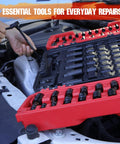 Pro Grade All In One 73 Piece Hex Torx Impact Socket Set With Deep And Shallow Sockets in use during auto repair