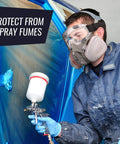 Painter using respirator mask with 8-Pack Replacement Carbon Filters For Respirator Masks, Pro-Grade Multi-Layer Cotton Filtration