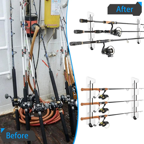 White Plastic Horizontal Fishing Rod Holder Wall Mount Rack For Boat And Garage Pack Of 2 Durable Lightweight Pole Holders in use