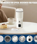 Travel Kettle 316 Stainless Steel Portable Water Boiler 450ml With 6 Temperature Settings Auto Shut Off Boil Dry Protection Compact Electric Kettle For Global Use 100 240V LCD Display Built For On The Go Travel Friendly on a table.