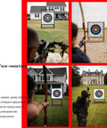 20 Pack Degradable Archery Targets Paper Made From Starch-Based Plastic displayed outdoors with archers aiming at the targets