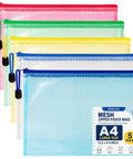 Large Mesh Zipper Pouch Bags 5 Pack Grab And Go Waterproof Clear Storage Pouches 13.2 x 9.4 Inches Assorted Colors for Home Office Travel