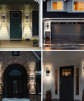 Up And Down Outdoor Wall Light Dual Sconce In Black Modern Three Layer Aluminum Exterior Fixture For House IP65 Waterproof Porch And Garage Warm White 3000K Two Pack shown on porches and garages
