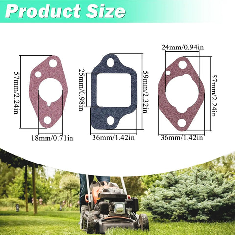 Honda Carburetor Gasket Kit For GCV Series Engines GCV160 GCV135 GCV190 GSV190 And Lawn Mower Models Like HRS216 showing gasket sizes