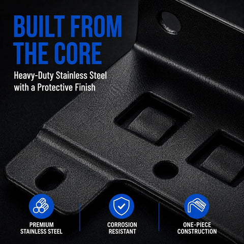 Close-up of Heavy Duty Stainless Steel Furniture Joint Bracket Kit 30 Pack with Screws and black rust-resistant coating.