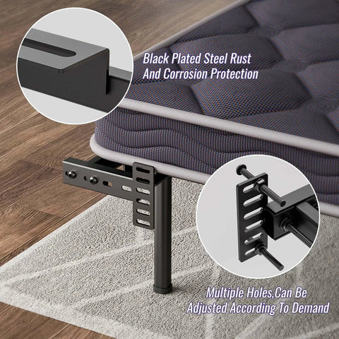 Adjustable Headboard Brackets Metal Bed Frame Wall Mounts With Footboard Extension Kit Fits Twin Full Queen King Bed showing adjustable black steel design.