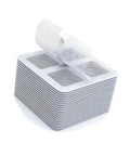 Hair Drain Stickers 100 Pcs Disposable Peel Stick showing stacked white mesh hair catchers ready for bathroom use.