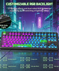TKL Wireless Mechanical Gaming Keyboard Black Built Different With Massive 10000Mah Battery displaying customizable RGB backlight.