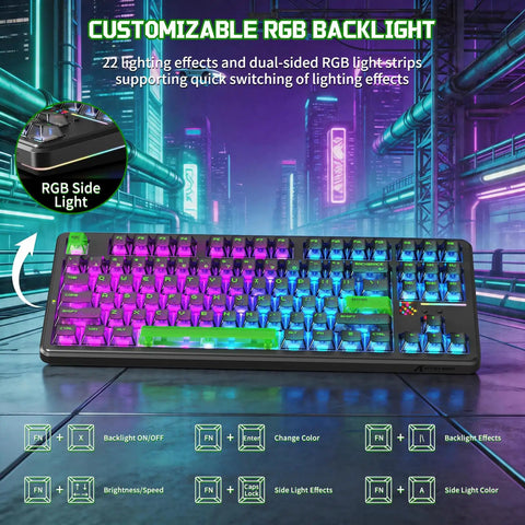 TKL Wireless Mechanical Gaming Keyboard Black Built Different With Massive 10000Mah Battery displaying customizable RGB backlight.