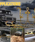 G80 V Bridle Chain Five Sixteenths Inch By Three Feet Heavy Duty Transport Chain with J Hooks towing a vehicle
