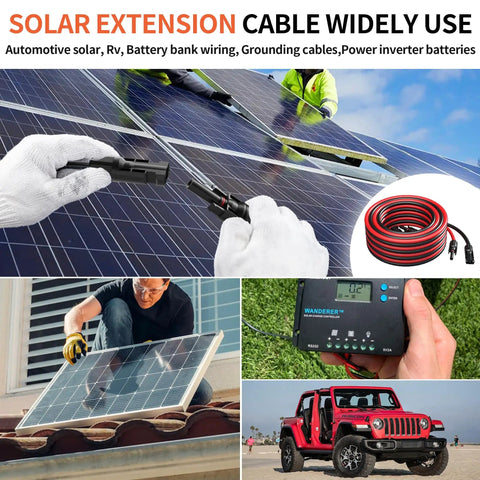 10AWG Solar Extension Cable Kit With Red And Black Pairs And Dual Connectors For Solar Panels Tin Coated Copper Wire Outdoor