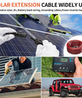 10AWG Solar Cable Set With Pair Of Connectors For Solar Panels, 40 Ft Total, in use with rooftop solar and automotive setups