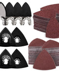Oscillating Tool Sanding Pads Kit 208Pcs With 4 Triangle Pad Holders And 4 Finger Pad Holders 200Pcs Sandpaper Set for wood, metal, plastic