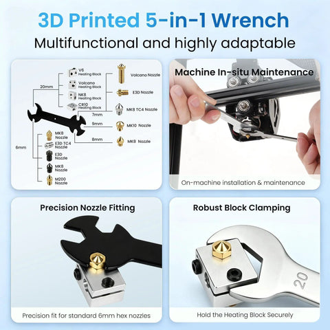 3D Printed 5-in-1 Wrench for Pro Grade 84 Piece 3D Printer Tools Kit With Slotted Organizer Bag PTFE Nozzle Coating