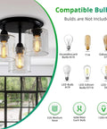 3 Light Industrial Semi Flush Mount Ceiling Light In Bronze Finish With Seeded Glass Shades Sleek Modern Fixture showing compatible bulbs