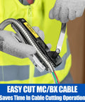 Heavy Duty Electrical Wire Cable Cutter Ninja Slice Armor Bx Mc Ac Greenfield With Rock Solid Hss Blades Cuts 3/16 To 3/8 Inch in use.