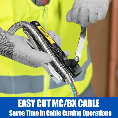 Heavy Duty Electrical Wire Cable Cutter Ninja Slice Armor Bx Mc Ac Greenfield With Rock Solid Hss Blades Cuts 3/16 To 3/8 Inch in use.