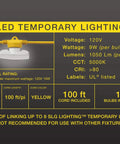 Diagram of Heavy Duty 100 Foot LED Construction String Lights, 90W Industrial Grade with 10 Bulbs, 10500 Lumens, 5000K Daylight