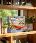 Monet Red Boats 3D Wooden Puzzle Kit For Adults With LED Light DIY Wall Art Craft Set Home Decor Dope Mindful Creative Gift For Christmas And Seasonal Decor displayed on a wooden shelf