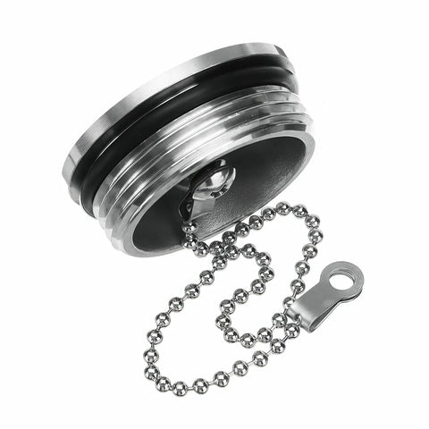 Keyless 50mm Boat Deck Fill Cap In Marine Grade 316 Stainless Steel with polished silver finish and chain, saltwater ready and leakproof.