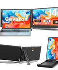 Dual Monitor Laptop Extender 14.2 Inch FHD 1080p Portable Monitor for Laptop setup on table and closed view showing stand