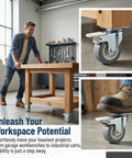 Top Shelf Heavy Duty 2 Inch Plate Casters Set Of 4 on a wooden workbench for easy movement and heavy load support.