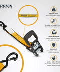Heavy Duty Ratchet Straps 4 Pack Tie Downs For Cargo And Truck Bed, 4500 Break Strength, featuring coated deep S hooks and ergonomic handle.