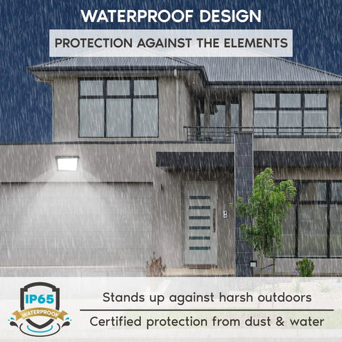 Residential building under rain with IP65 Beefed-Up Outdoor Wall Pack Light With Photocell Sensor, 40W/50W/60W Switch illuminated