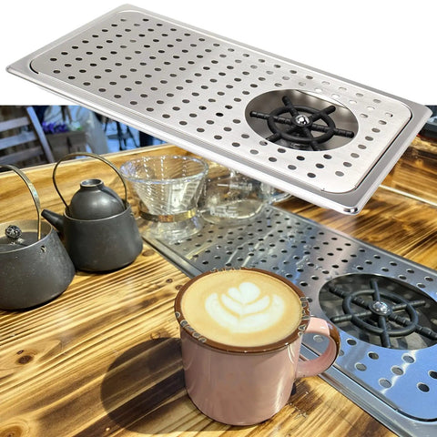 Glass Rinser For Espresso Cups And Milk Pitchers With Adjustable Spray Head Fast Rinse Drip Tray Drain Stainless Steel Sink Mount No Fuss Cleanup Multi Angle Cleaning One Hand Operation next to coffee cup on wooden counter