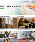 Collage showing diverse DIY projects using power tools; includes drilling, assembling, and repairing in various settings.
