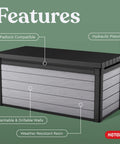 Massive 150 Gallon Resin Deck Box With Double Wall 20mm Panels Paintable And Drillable For Easy Outdoor Storage, grey and black