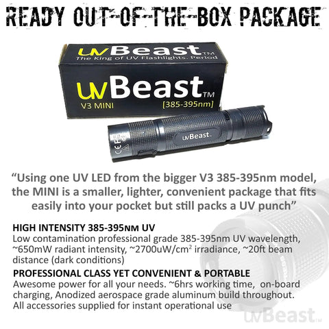 V3 Mini 385-395Nm Black Light UV Flashlight For High Power Ultraviolet Detection Low Contamination Pro Grade Five Core UV