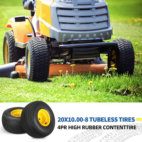 20x10.00-8 Lawn Mower Tire and Wheel Tubeless 4 Ply 3.5 Inch Offset Hub 3/4 Bore 3/16 Keyway Replacement for Riding Tractor Rear Assembly