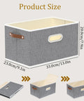 Foldable Canvas Storage Bins for Shelves, Large Fabric Closet Organizer With Three Handy Handles, Gray Cloth Storage Boxes for Clothes, Durable PP Board Reinforced
