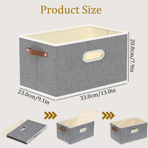 Foldable Canvas Storage Bins for Shelves, Large Fabric Closet Organizer With Three Handy Handles, Gray Cloth Storage Boxes for Clothes, Durable PP Board Reinforced