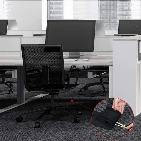 Office with carpet floor showing Carpet Cord Cover Cable Protector For Commercial Office Carpet 9.84 Ft Black in use