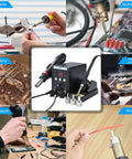 2 In 1 Soldering Station With Hot Air Rework And Soldering Iron Kit Pro Grade Digital Display SMD Repair Tool Includes 3 Nozzles