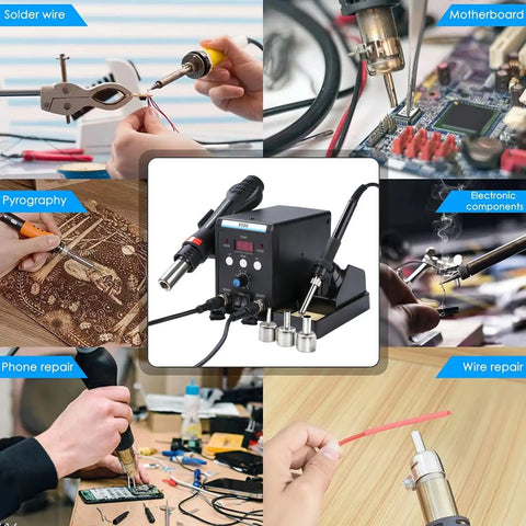 2 In 1 Soldering Station With Hot Air Rework And Soldering Iron Kit Pro Grade Digital Display SMD Repair Tool Includes 3 Nozzles