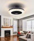 Bladeless Ceiling Fan With Lights Remote Control 21 Inch 3 Color Options 3 Speeds Enclosed Low Profile Flush Mount Ultra Quiet Copper Motor Ideal For Living Room And Kitchen installed in modern living room