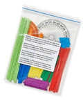 AngLegs Starter Set With Two Protractors And Geometry Manipulatives For Classroom Hands On Math Learning Geometric Shapes Angles And Area Tools For 4th Grade Kids Montessori Style, showing colorful AngLegs components and protractors in a clear bag.
