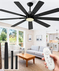 72 Inch Ceiling Fan With Light For Indoor And Outdoor Spaces, 9 Blade Black Walnut Reversible DC Motor, Quiet 6 Speeds shown in living room