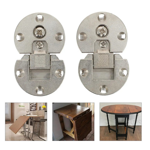 Durable Zinc Alloy Folding Hinges, 90 Degree Concealed Drop Down, Heavy Duty 2 Pack, Silver Finish for Cabinets and Tables Installations