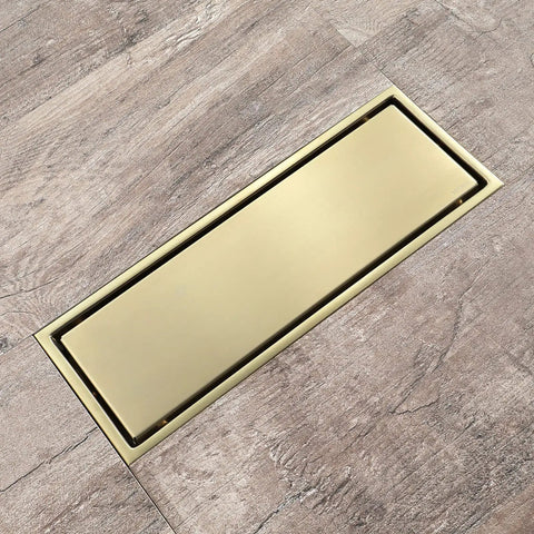 Top Shelf 304 Stainless Steel Linear Floor Drain Brushed Gold Tile Insert for Bathroom Shower with Removable Hair Catcher Anti Odor Heavy Duty Rectangle Surface Drain on floor