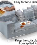 Clear Heavy Duty Plastic Couch Cover For Pets, Waterproof Scratch Proof Protector on gray sofa with spilled food cleanup